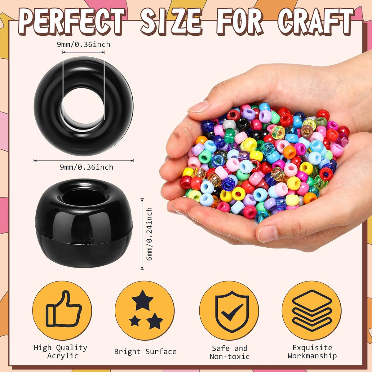 huquary 30400 pcs pony beads bulk, 72 colors, close-up detail