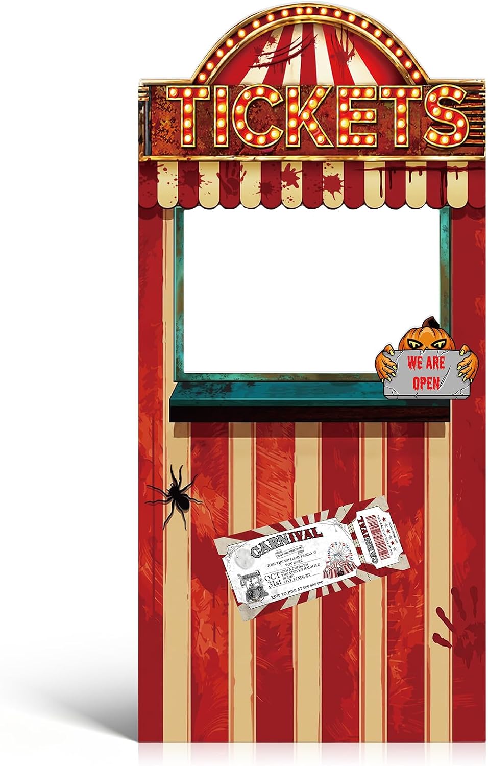 5.6 Ft Creepy Carnival Ticket Booth Photo Prop, Stand Up Halloween Carnival C...