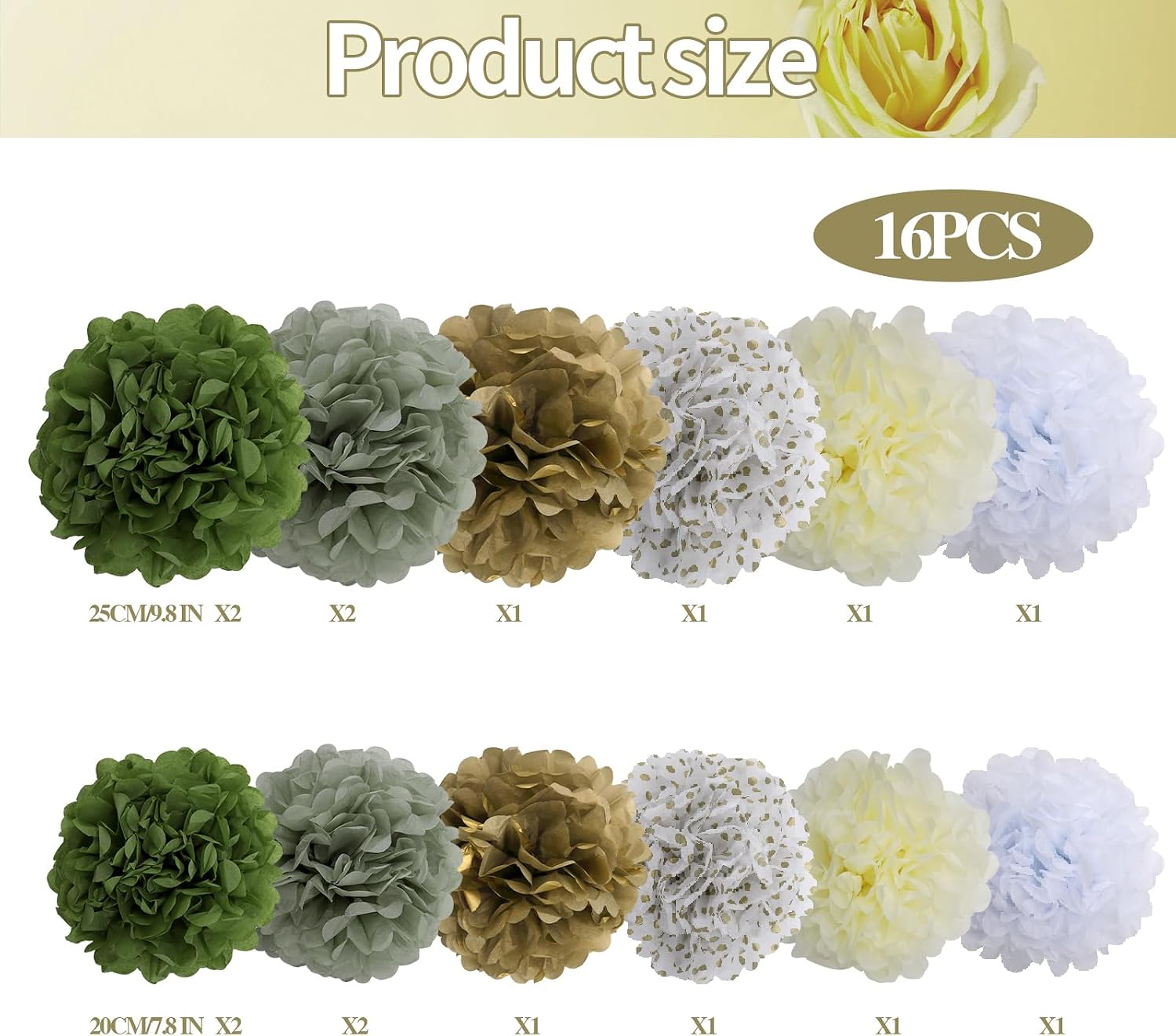 BestoFun 16 PCS Sage Green Party Decorations Tissue Paper Flowers Pom Poms Decorations for Girl Groovy Birthday Baby Shower Wedding Bachelorette Room Wall Hanging Décor