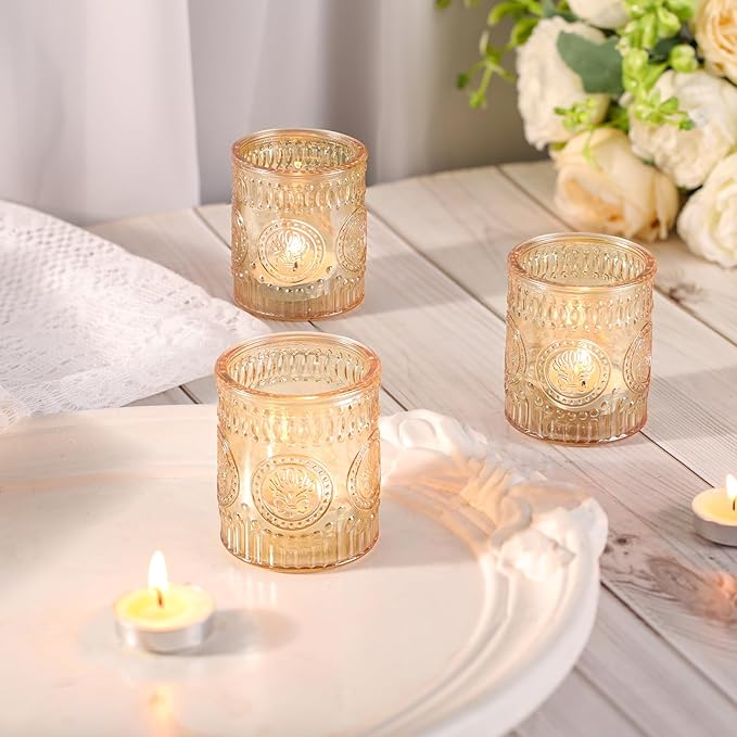 24 Pcs Gold Votive Candle Holders, Glass Tealight Candle Holders for Home Decor, Wedding Table Centerpiece, Birdal Shower, Party