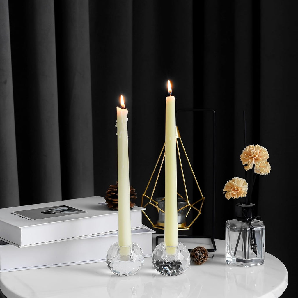 Kitcom Crystal Taper Candle Holders Multiple Faceted Designed Hand Cut Crystal Holders Wedding Banquet Decorations for Home W2.4xH1.8Inches Pack of 2, Comes with Gift Box