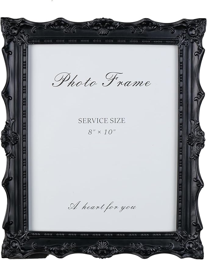 Cuspin 8x10 Black Picture Frame, Handcrafted Resin Frame with Exquisite Carved Details & Glass Front, Vintage Antique Design for Wall Hanging or Tabletop Display, Home Decor
