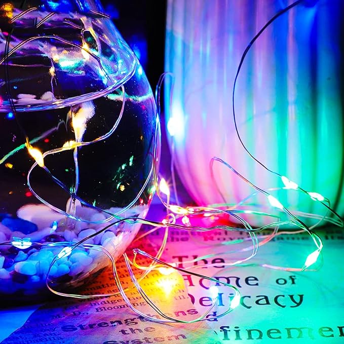 16 Pack 30 Led Fairy Lights Battery Operated 10 Feet Waterproof Twinkle String Mason Jar Silver Wire Firefly for Christmas Party Multicolor