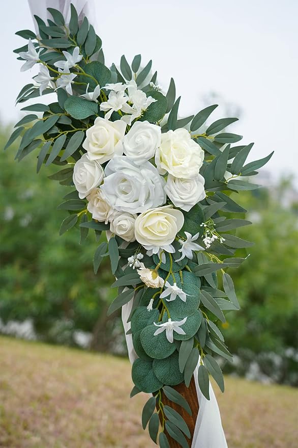 ponatia Wedding Arch Flowers (Pack of 2), Artificial White Wedding Flowers for Wedding Welcome Signs Decorations and Arch Flowers for Wedding Ceremony Reception (White & Ivory)
