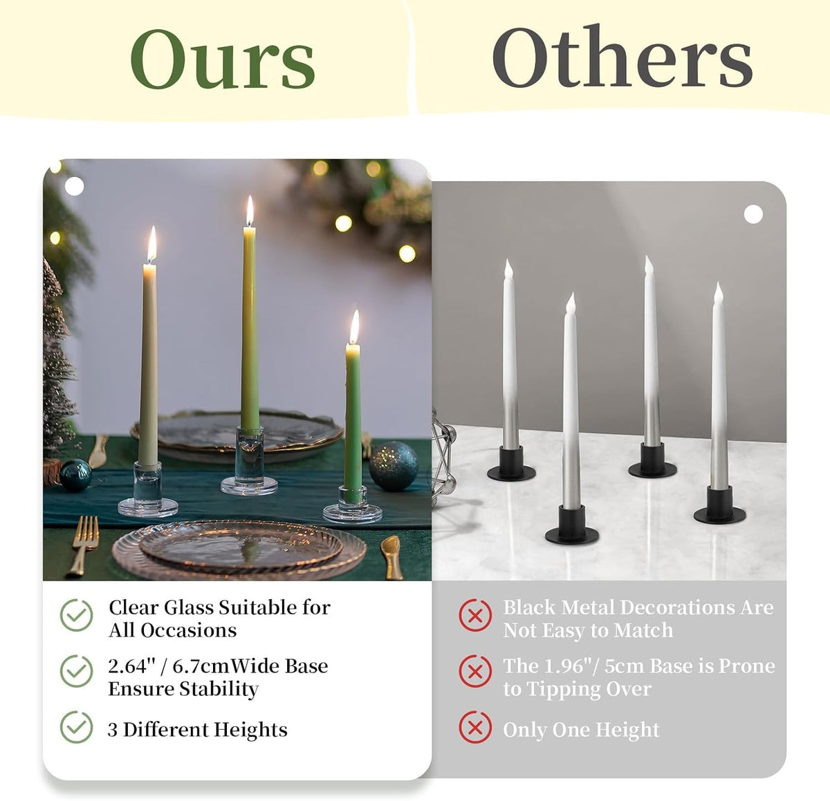 Glasseam Taper Candle Holders Bulk, 12Pcs Glass Candlestick for Centerpiece