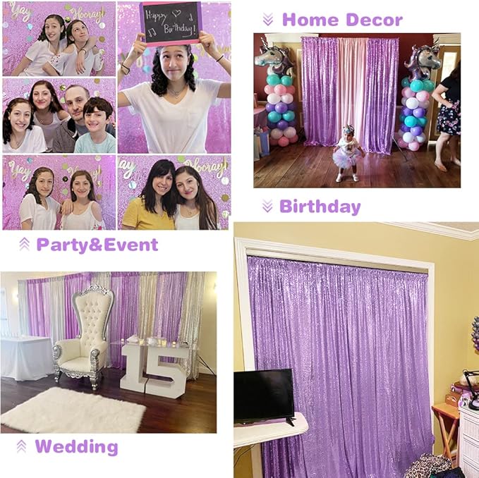 Eternal Beauty Lavender Sequin Backdrop, 6x6 Ft Glitter Background Curtains for Shimmer Photography Party Wedding Birthday Back Drop Decor
