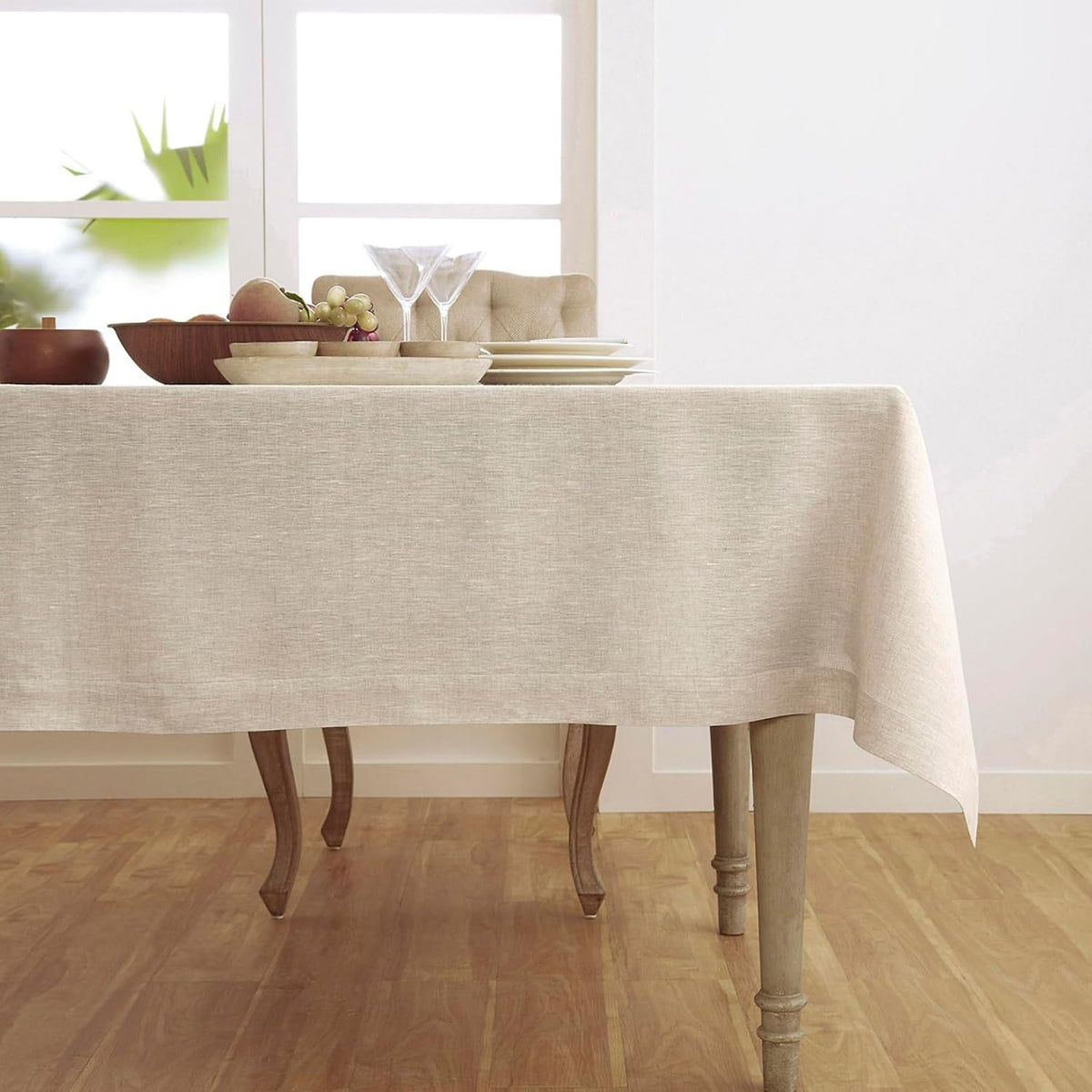 Solino Home 100% Pure Linen Tablecloth Natural Woven, Athena 54 x 72 in