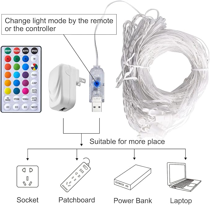 16 Colors Changing Curtain Lights - 250 LED 9.8 X 8.8 FT Fairy String, 7 Modes Twinkle with Remote, Backdrop Wall Hanging Dripping for Bedroom Backyard Halloween Christmas Decor