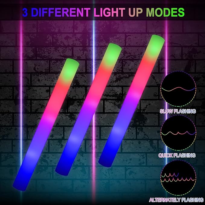 LifBetter Light Up Glow Sticks Bulk, LED Foam Sticks in The Dark with 3 Modes Flashing Led Foam Multicolor Batons Light up Party Favors for Birthdays, Weddings, Concerts, Festivals (20pcs)