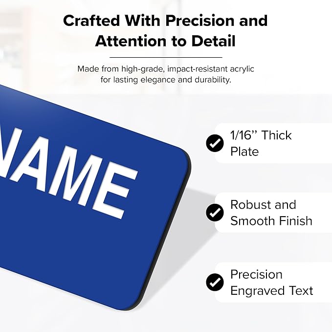 Name Tag, Magnetic Blue and White Name Tags, Personalized Name Tags, 1.5x3 Inches, Durable Engravable Impact Material, Made in The USA by My Sign Center