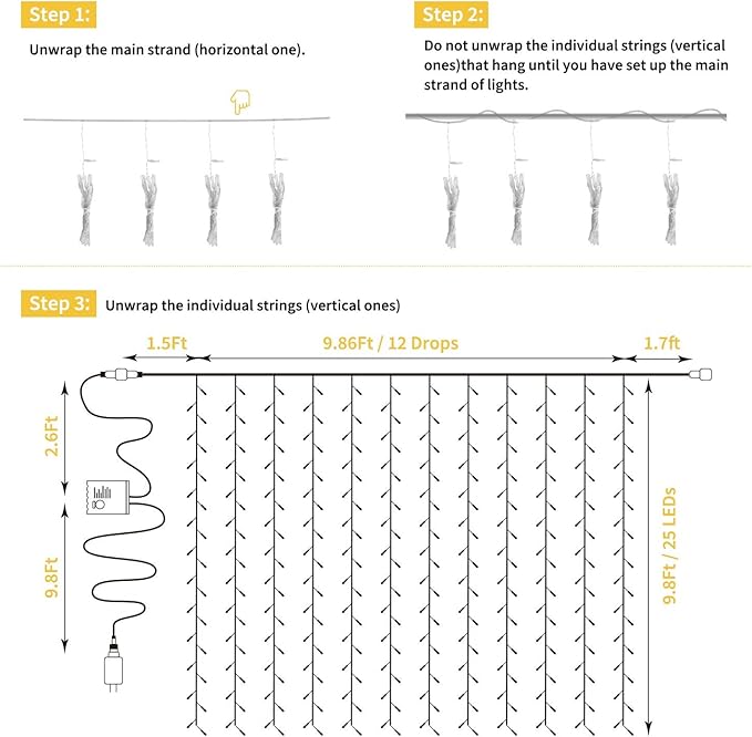 Brightown 300 LED Curtain String Lights, 9.8 FT Hanging Fairy Lights with Remote, 8 Modes, Connectable Waterproof Window Lights for Bedroom Backdrop Wedding Outdoor Christmas Party, Multicolor