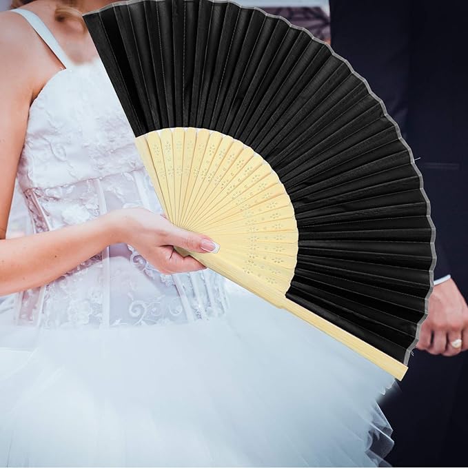 Aneco 18 Piece Black Handheld Fans - Bamboo Folding Fans for Wedding Decoration, Church Wedding Gifts, Party Favors, DIY Decoration