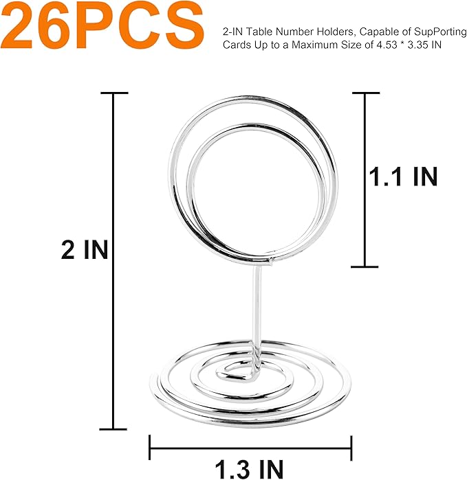 26Pcs Place Card Holder, Table Number Holders, Wire Picture Holder, Small Size Table Card Holders, Photo Holder for Centerpieces, Wedding Reception, Party, Birthday (Silver)