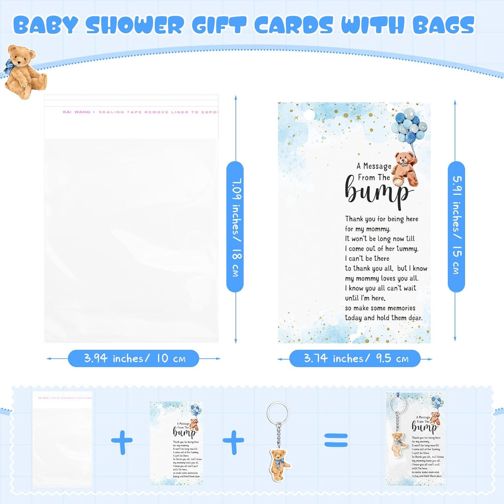 Landical 50 Sets Bear Baby Shower Party Favors A Message From The Bump Keychains Thank You Card Decorations for Gender Reveal Guest Gift