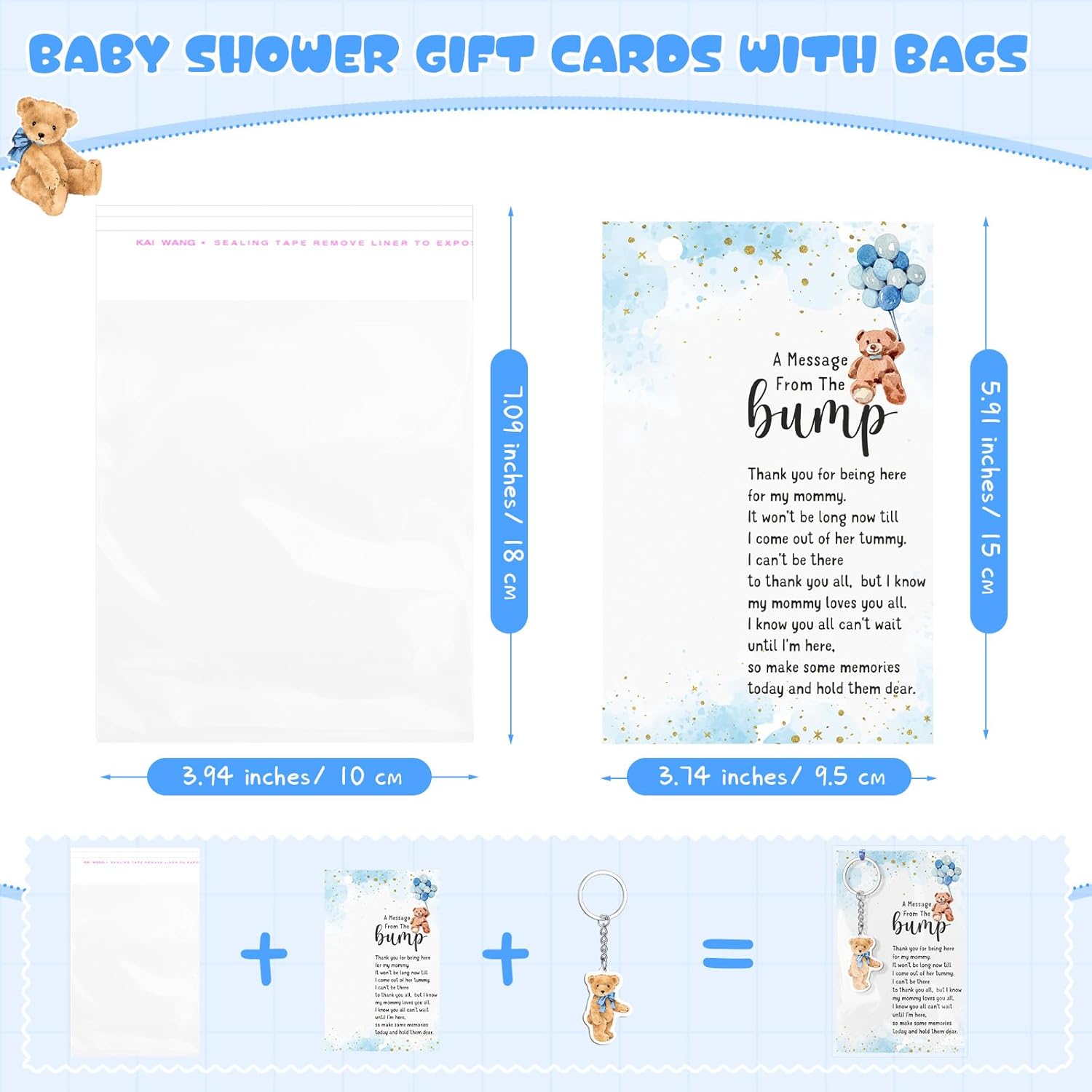 Landical 50 Sets Bear Baby Shower Party Favors A Message From The Bump Keychains Thank You Card Decorations for Gender Reveal Guest Gift