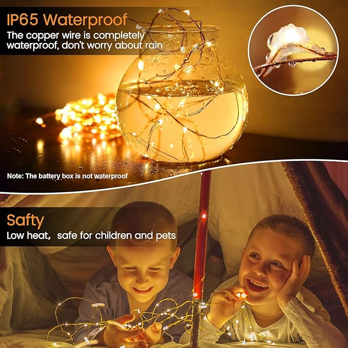 24 Pack Fairy Lights Battery Operated [3 Modes] 7ft 20 LED Mini Twinkle String Lights Waterproof Silver Wire Firefly Starry Lights for Wedding Party Mason Jars Christmas Decorations, Warm White