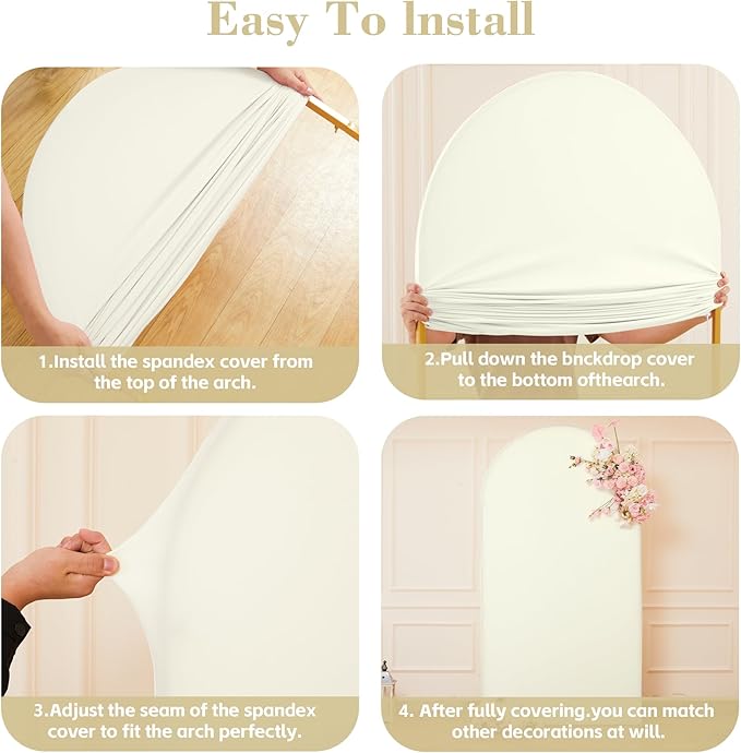 7.2FT 6FT Arch Backdrop Cover for Wedding, Set of 2 Stretchy Spandex Fitted Arch Stand Cover for Baby Shower, Birthday Party Decor, Chiara Backdrop Cover with Double-Sided Design(Ivory)