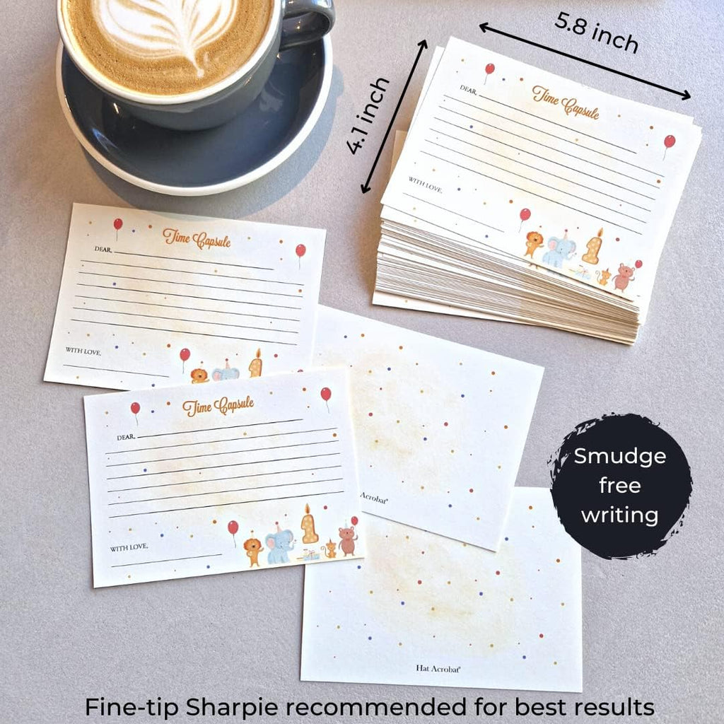 50 Funny Baby Time Capsule Cards with 8x10 Sign - 50 Double-sided Baby Predictions and Advice Cards Suitable as 1st Birthday Party Games or Baby Shower Time Capsule with 8x10 Sign (Time Funny)