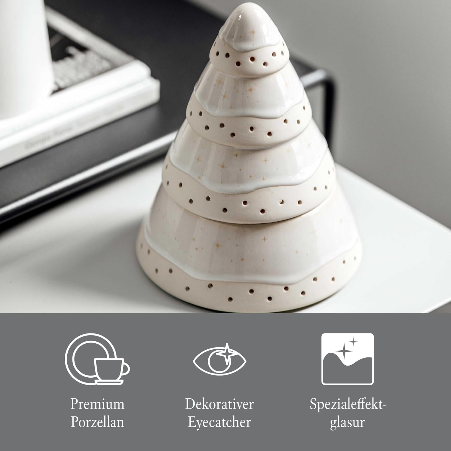 like. by Villeroy & Boch - Winter Glow Candle Holder Tree Lantern, Premium Porcelain Christmas Decoration