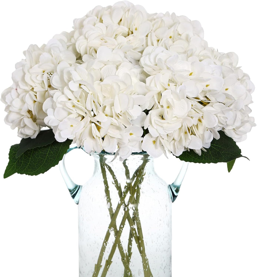 Kimura's Cabin 6pcs White Hydrangea Artificial Flowers Silk Fake Hydrangeas Faux Hydrangea Flowers with Stems for Wedding Bouquets Arrangement Home Table Centerpieces Baby Shower Party Decoration