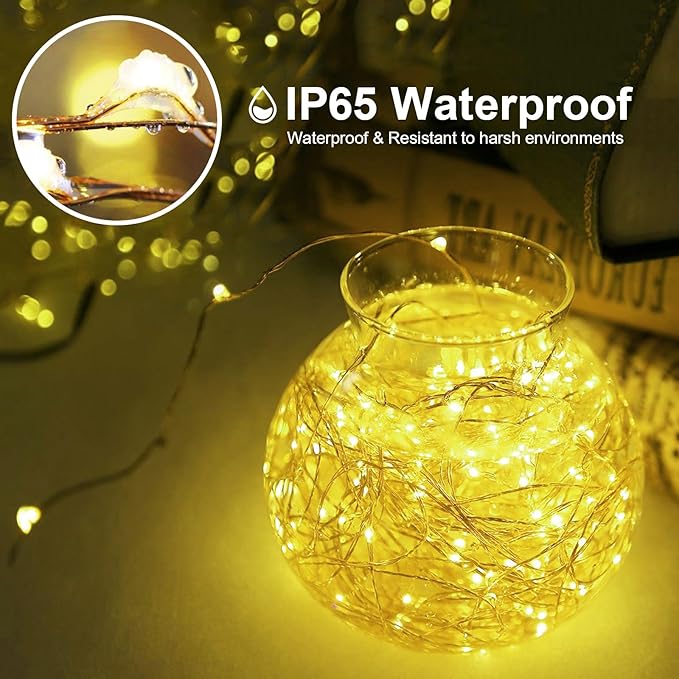2 Pack 16Ft 50 LED Fairy Lights Mini String Lights Waterproof for Mason Jars Halloween Christmas Parties Wedding Table Centerpieces Decoration