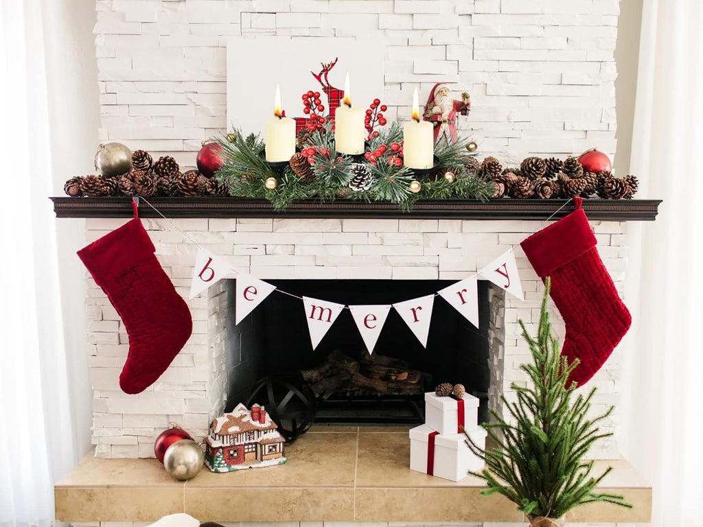 Lvydec Christmas Candle Holder Centerpiece - Pine Cones and Red Berry Table Centerpiece with 3 Candle Holders for Festival Table Home Decoration
