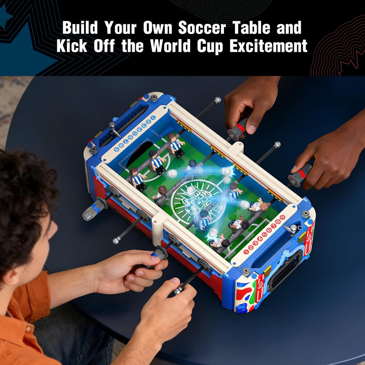 soccer mini foosball table game building block set, close-up detail