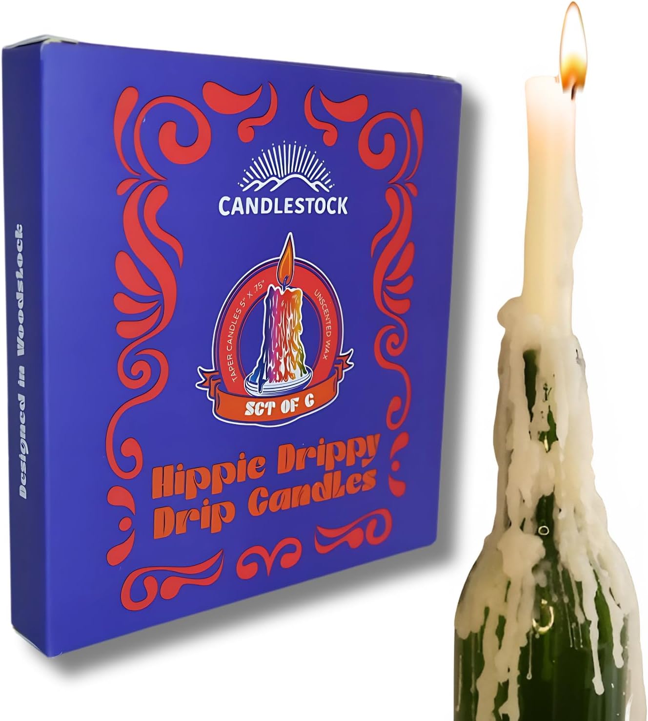 Candlestock Hippie Drippy Drip Candles - Pack of 6 Dripping Taper - Wine Bottle Melting Candles (Ivory)