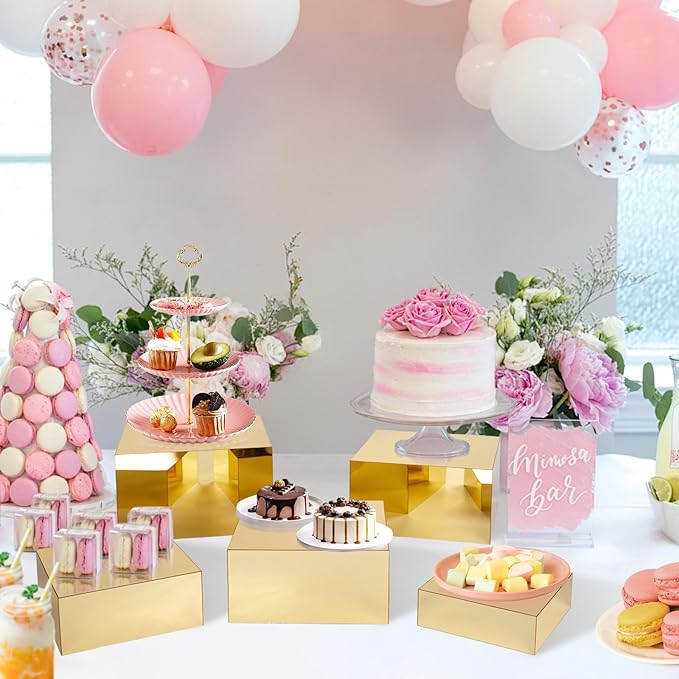 Acrylic Risers for Display 5 Pcs, Food Risers for Party Gold Cube Boxes Display Stands for Jewelry Bag Cosmetics Catering Dessert Collectibles