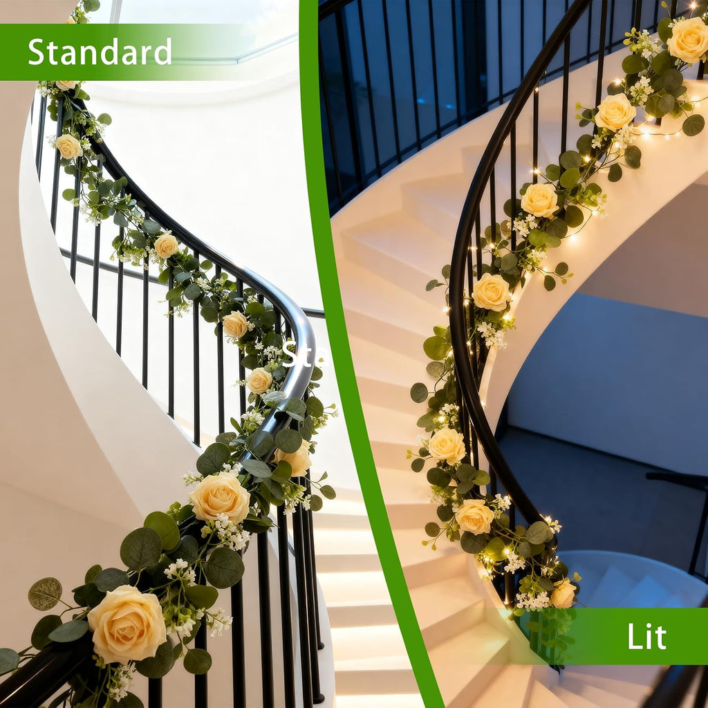 5.9 ft artificial flower garland with lights, fake, side view