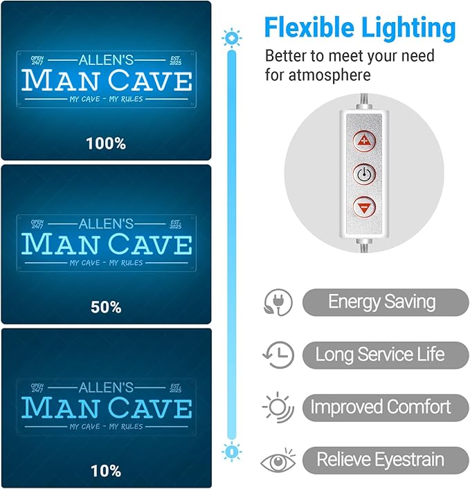 Custom Man Cave Neon Sign for Wall Decor, Personalized LED Neon Home Bar Name Signs, Dimmable Customizable Light Up Signs for Man Cave Lounge Basement Bar Tavern Bistro Business, Men Dad Gifts