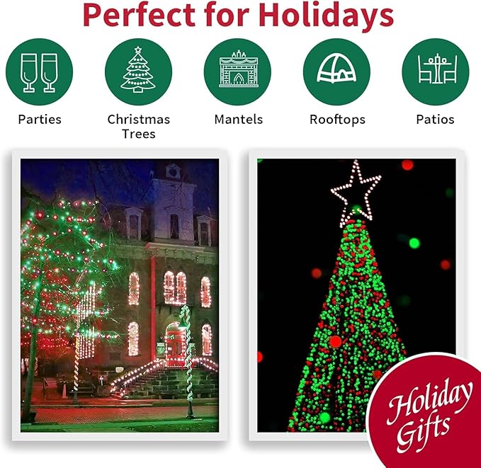 LAMPHOME 66ft Christmas Decorative Mini Lights, 200 LED Transparent Wire Fairy Starry String Lights Plug in, 12 Lighting Modes, for Indoor Outdoor Xmas Tree Wedding Party Decoration (Red+Green)