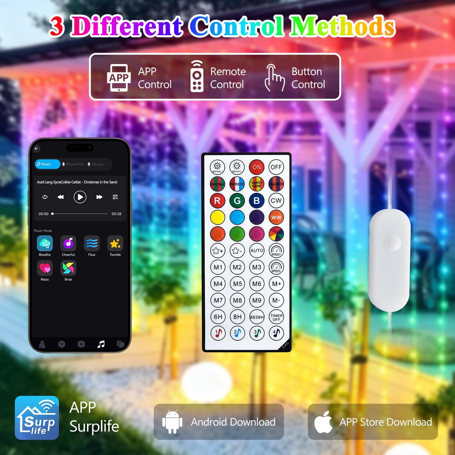 JMEXSUSS RGB Curtain Lights, 300 LED 9.8×9.8FT, Color Changing String Lights with APP & Remote Control, 16 Million Colors, IP44 Waterproof, Holiday Lights for Bedroom Party Wedding 4th of July Decor