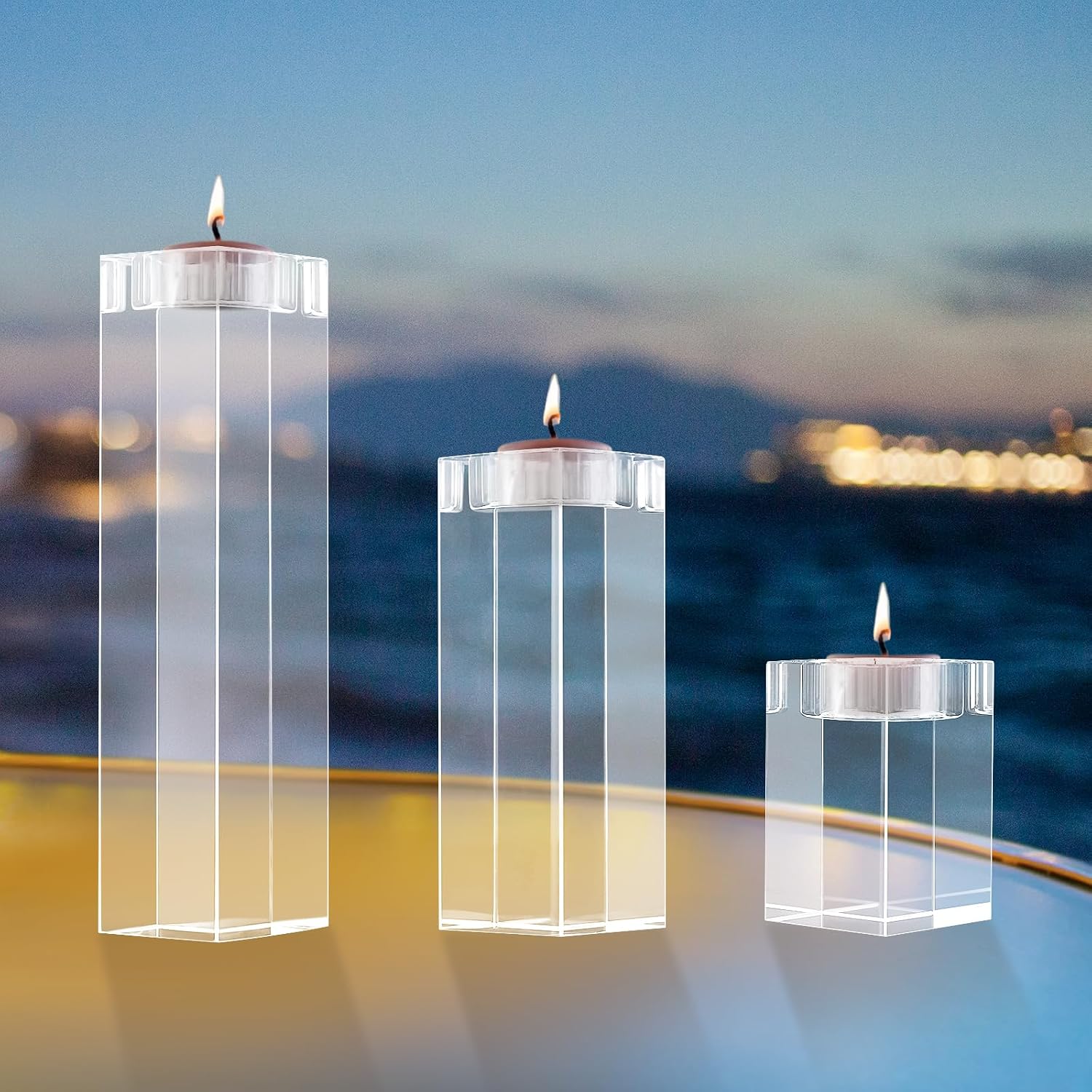 K9 Crystal Candle Holder Set of 3, Clear Glass Tealight Candle Holders for Table Centerpieces, European Style Candle Stands for Dining Table, Wedding, Christmas, Home Decor