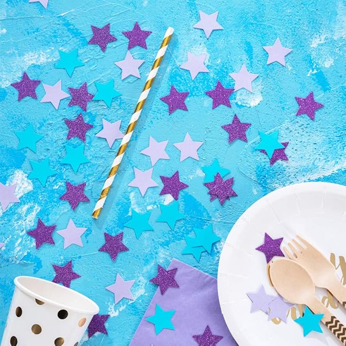 Star Confetti for Table Wedding Birthday Party Decoration,1.2 inch in Diameter(turquoise blue,lavender,purple,200pc)