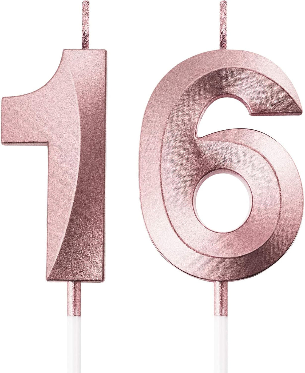 BBTO 16th & 61st Birthday Candles Number Candles Cake Topper Decoration for Birthday Wedding Anniversary Celebration Supplies(Rose Gold)