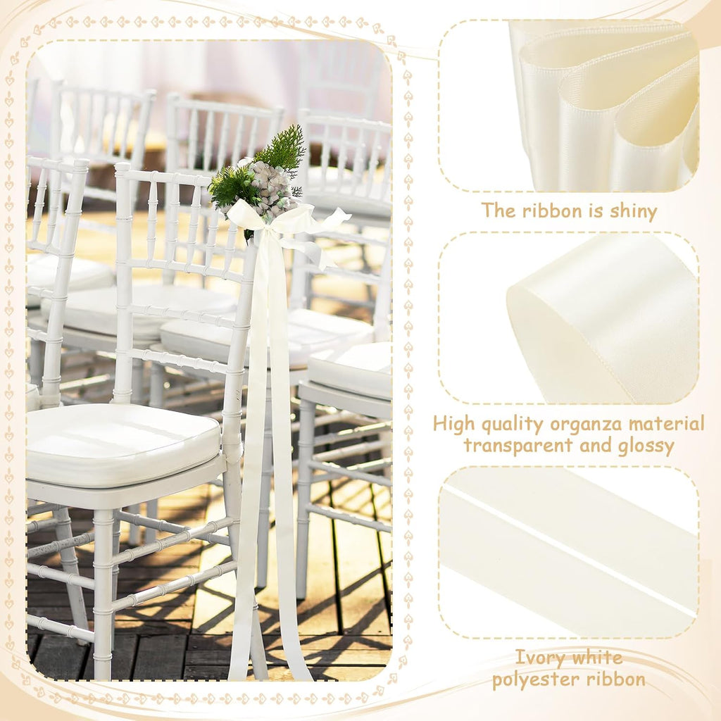 Daifunli Ivory White 24 Pcs Wedding Bows Aisle Decorations Satin Bows for Chairs Decor Pew Decorations Elegant Ceremony Ribbons for Wedding Background Church Bridal Shower Marriage Ceremony
