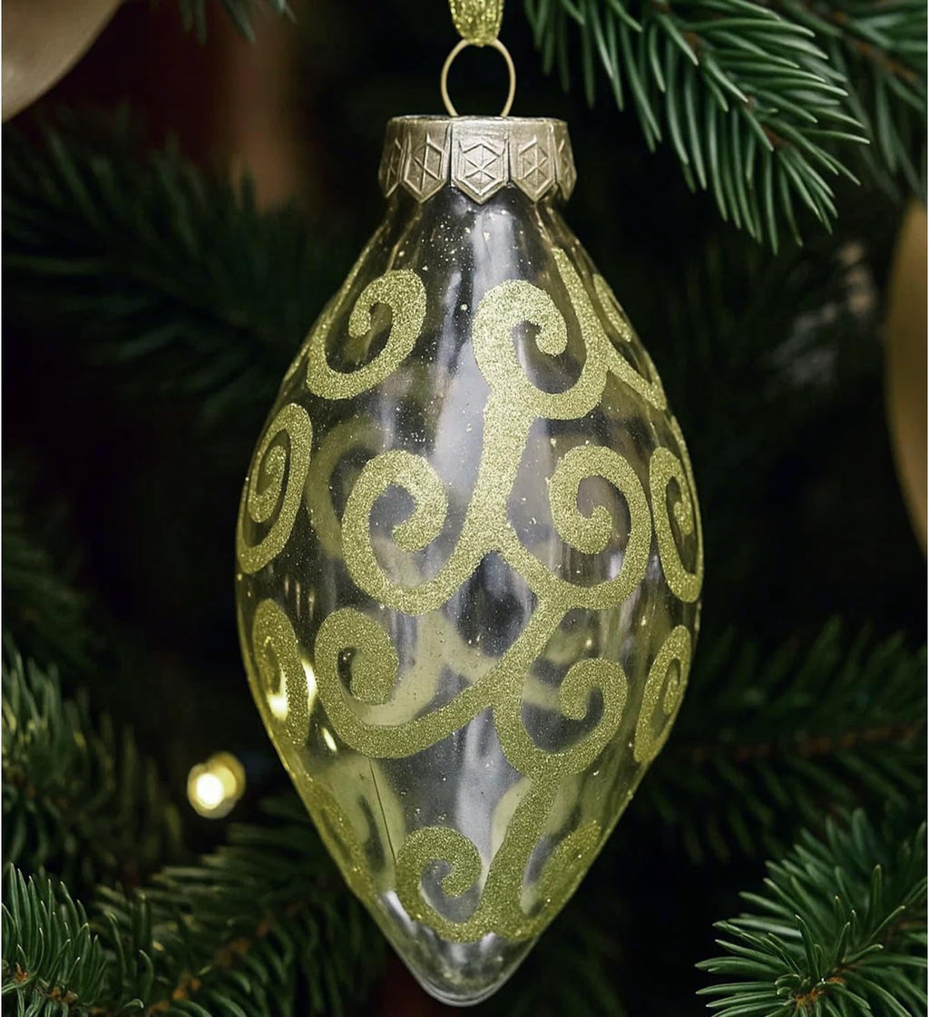 Gold Christmas Ornaments Set for Tree Decorations, Teardrop Finial | Large Gold Teardrop Pendant Tree Ornaments, Shatterproof Xmas Drop Decorations, Assorted Styles, 4in, 12-Piece Set