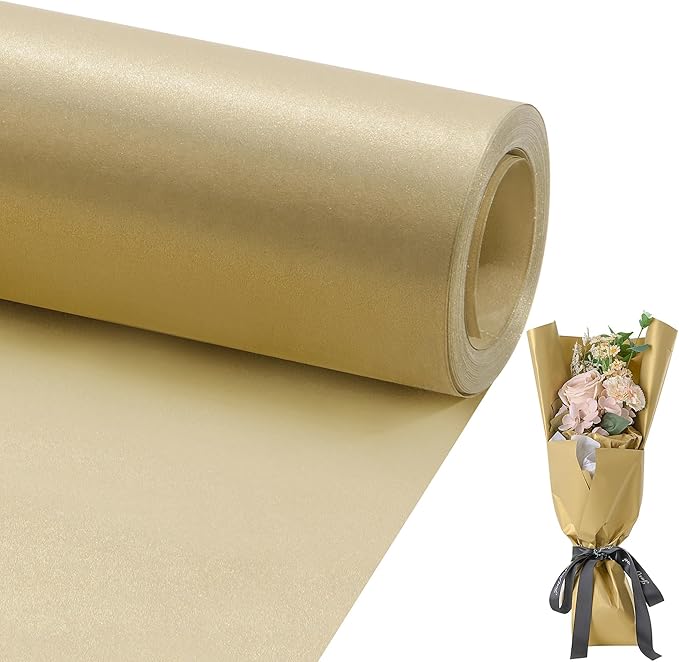 Matte Wrapping Paper Roll - Solid Color Pearly 17.3Inches X 39.4Feet Beige Gold Shimmer Gift Wrapping Paper Roll Elegant Lustre Paper for Wedding,Valentine's Day,Birthday, Christmas PAP11BG