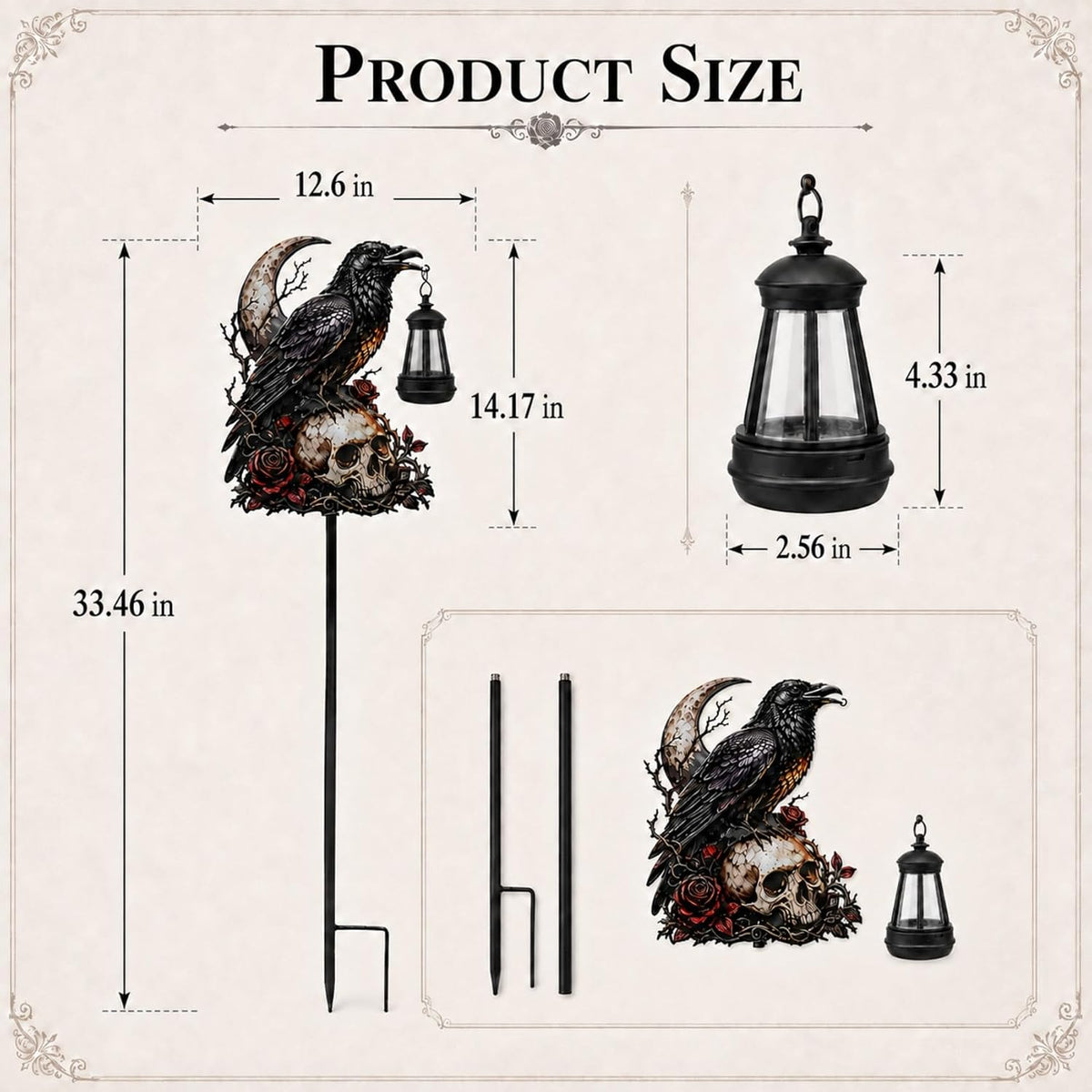 Halloween Garden Decorations Outdoor, Crow Skull Solar Garden Stake with Lant...
