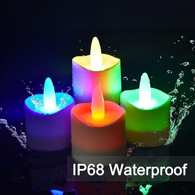 HL Flameless Candles with Remote Timer&Charging Station, 60+Hours Rechargeable Waterproof Outdoor RGB Tea Lights Colorful Candles for Valentine's Gift Halloween Christmas Home Party Decor-6pcs