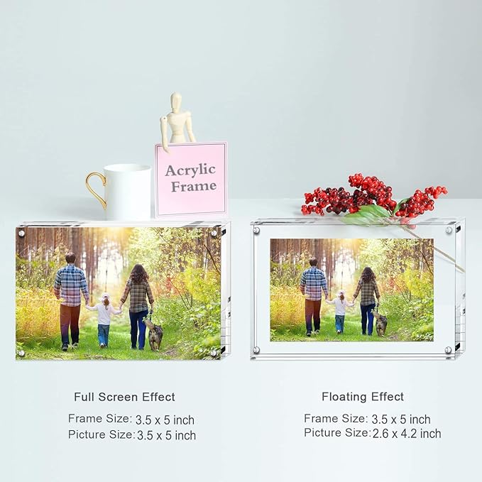 Boxalls Acrylic Photo Frame 9 x 13 cm (3.5 x 5 inch), Double Sided Picture Frame with Magnetic, Clear Frameless Desktop Photo Block