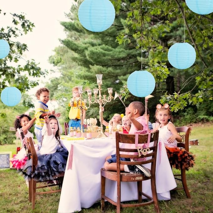 BEISHIDA 8-Inch Light Blue Round Paper Lanterns Decorative Hanging Asia Chinese Japanese Paper Lanterns Lamp for Birthday Wedding Baby Shower Home Decor Party Decoration（6 Packs）