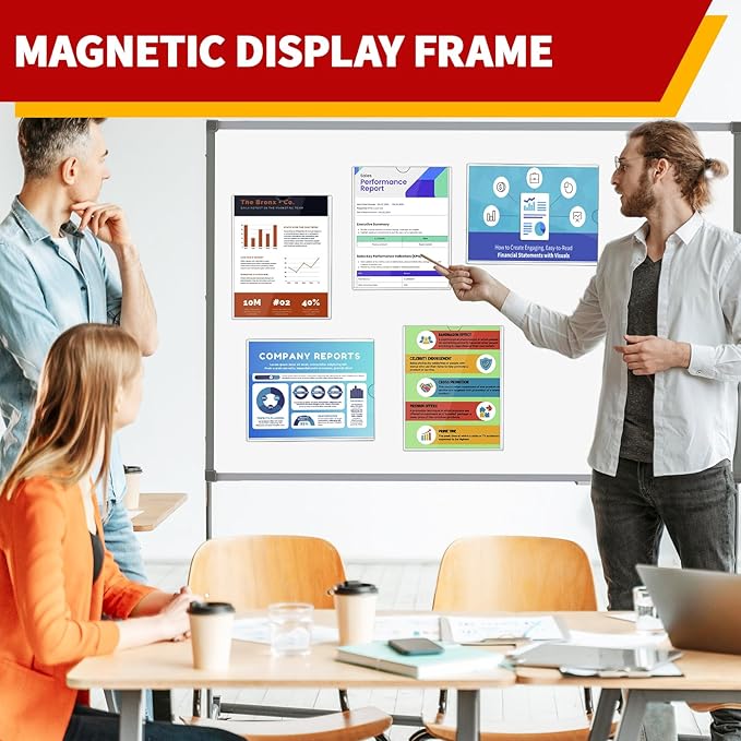 Rigid Magnetic Sign Holder 8.5 x 11 - Clear Plastic Magnetic Frames for Refrigerator Top Loaders Wall Sign Holder, Self Adhesive Frames for Walls Door Window Magnetic Picture Frame 10 Pack