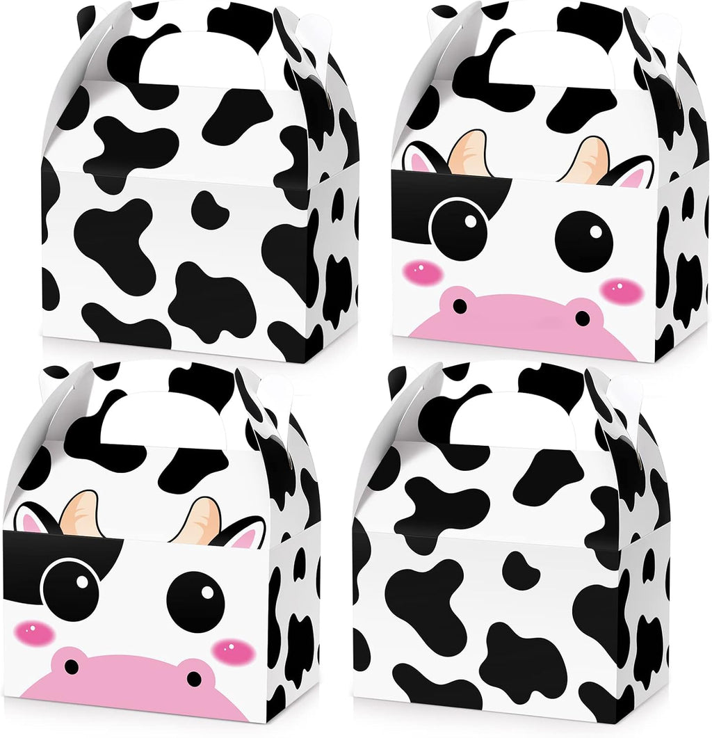 Sherr 12 Pack Cow Boxes for Party Favors Decorations Cow Treat Candy Goodie Candy Treat Boxes Reusable Print Gift Bags for Birthday Farm Animals Party Supplies