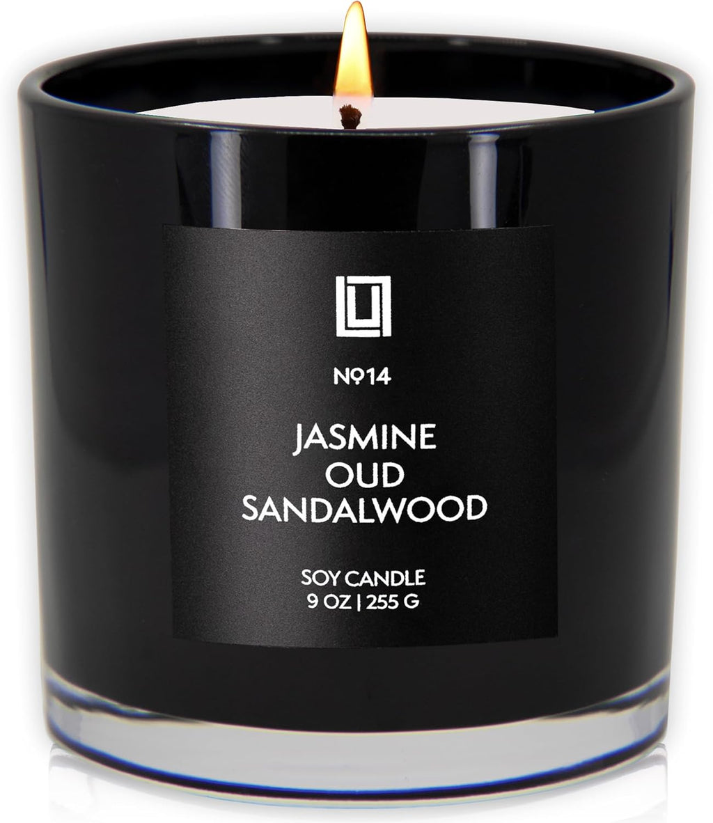 Lulu Candles | Jasmine, Oud & Sandalwood | Luxury Scented Soy Jar Candle | Hand Poured in The USA | Highly Scented & Long Lasting (9 Oz.)