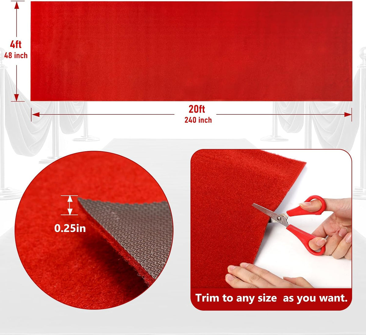 PBHEPJ 4ft x 20ft Extra Thick Red Carpet Runner for Party & Hollywood, Fe...