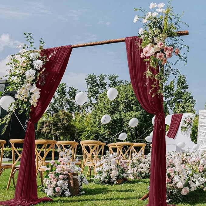 Burgundy Wedding Arch Draping Fabric 29" x 20 FT Red Drapes for Backdrop Sheer Curtains Wedding Drapes for Romantic Bridal Baby Shower Decor Ceremony Birthday Party Fall Outdoor Events