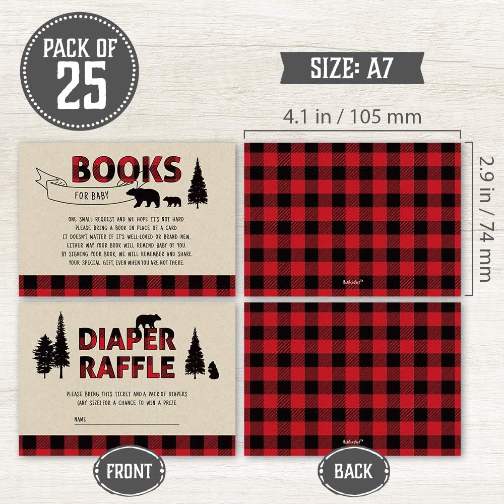 Baby Shower Invitations for Boy with Envelopes (Set of 25) - Lumberjack Baby Shower Invitations with Diaper Raffle Tickets and Book Request Cards - Rustic Buffalo Plaid Oh Boy Baby Shower Invites