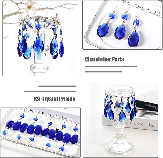 10pcs Crystal Prisms Chandelier Blue Ornament Pendants Rainbow Maker 38mm Drop Prism Hanging Prisms for Wedding Party Chrismtmas Decoration DIY Jewelry